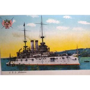 U.S.S Alabama Navy Battleship Boat Ship Postcard Unused Antique Undivided Back